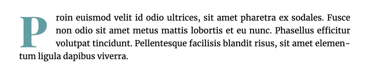 Simple drop cap spanning three lines, bold in different color