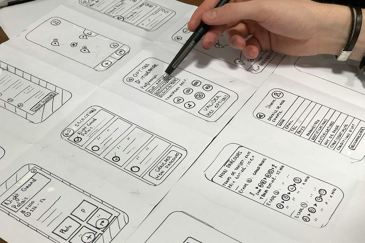 A set of wireframes sketches for mobile app