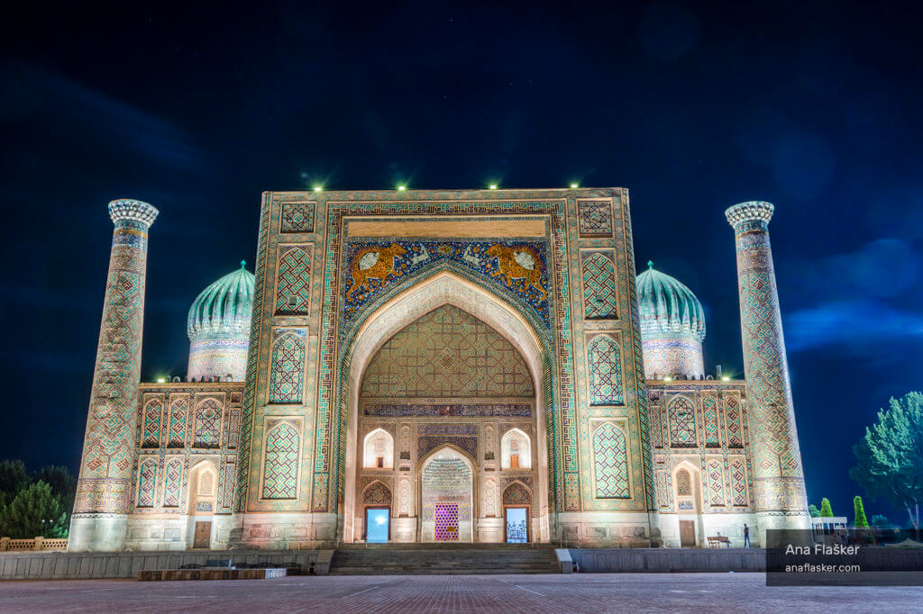 Samarkand Registan at night, Uzbekistan