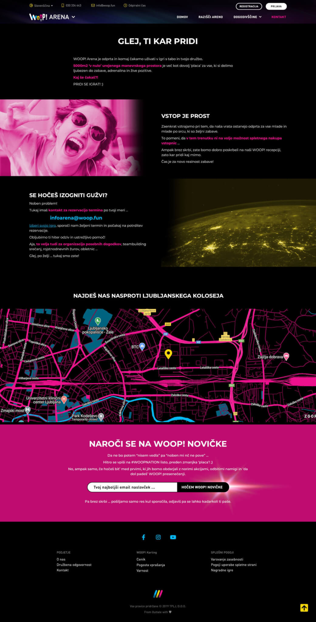 Woop Arena, Contact Page design